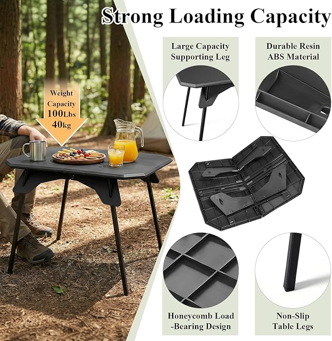 LiveGo Foldable Camping Table, Lightweight Folding Outdoor Table with Aluminum Legs, 2 in 1 Adjustable Height Portable Folding Table for Beach, Picnic, Grilling, Hiking & Fishing Indoor Outdoor