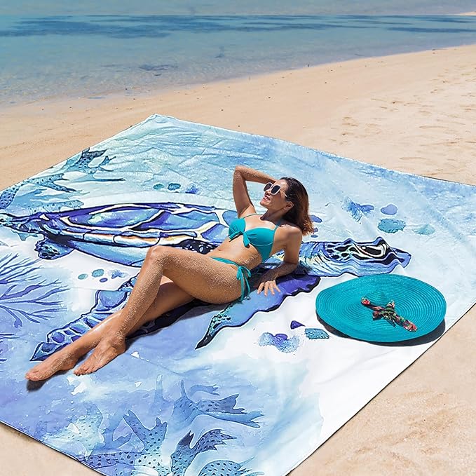AISPARKY Beach Blanket Waterproof Sandproof Extra Large, Oversized Beach Mat, Quick Drying&Compact&Lightweight, Picnic Blankets Vacation Essentials for Outdoor Beach Camping (79" X 83" (4 Person))