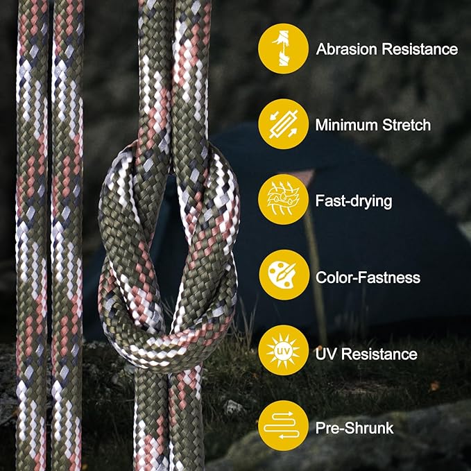 850Ib Reflective Paracord Rope, 50/100/200/500/1000ft 4MM 11 Strand Parachute Cords, Survival Paracord Rope String Tie Down for Crafting, Tent, Camping, Hiking, Fishing, Camo Green 500FT