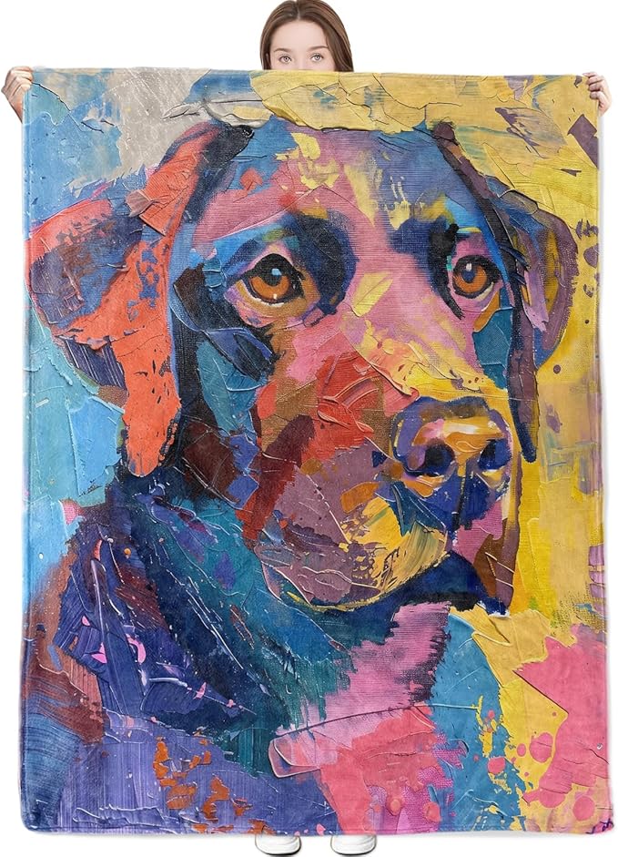Labrador Retriever Blanket Colorful Abstract Artistic Dog Throw Blankets Lightweight Flannel Puppy Throws for Camping Couch Chair Office Bed Home Decor Gifts for Pet Lover,50x40inch