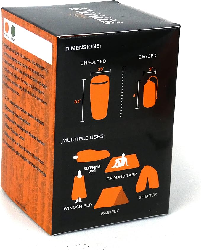 Bivvy Emergency Sleeping Bag - Lightweight & Compact - Waterproof, Thermal, Emergency Blanket - Mylar Sleeping Bag in Portable Drawstring Sack - Orange