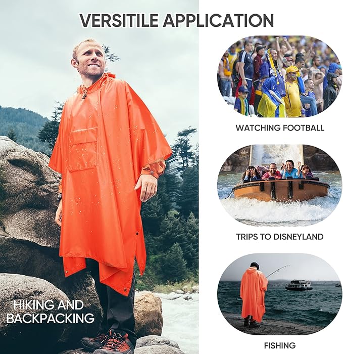 PTEROMY 3-in-1 Hooded Rain Poncho for Adult with Pocket, Waterproof Lightweight Unisex Raincoat for Hiking Camping Emergency