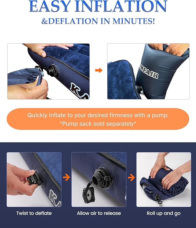 Inflatable Sleeping Pad for Camping, Extra-Thick 4.75" Single Air Mattress with Soft Velvet Top, Machine Washable, Family Lightweight 4-Season Pad for Traveling & Hiking, Blue