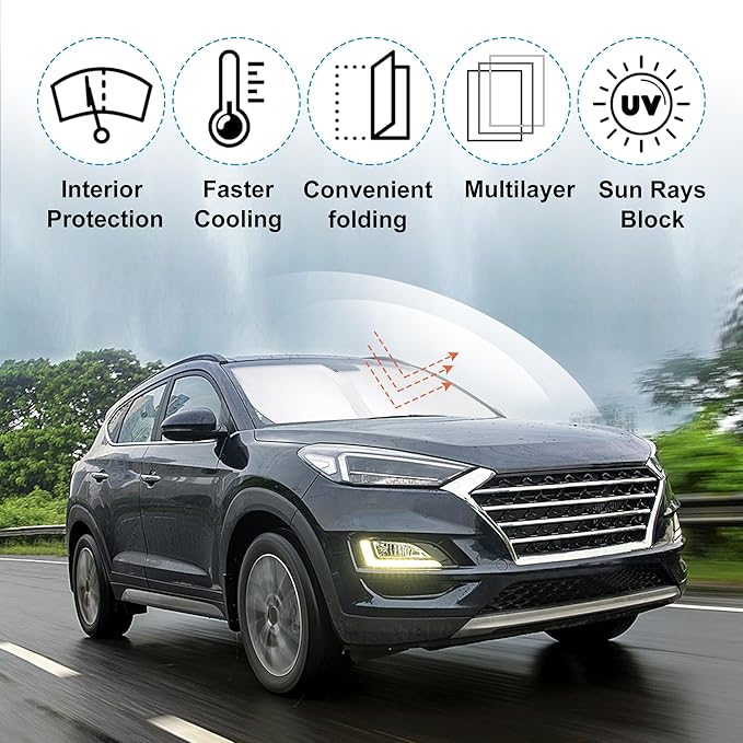 Windshield Sun Shade Custom Fit 2016-2020 2021 Hyundai Tucson Accessories Foldable Sunshade Sun Blocker Front Window Shades Covers Keep Car Cooler