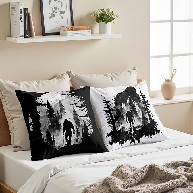 Funny Bigfoot Sasquatch Forest Throw Pillow Covers 18x18 Set of 2,Camper Decor Pillowcase,Big Foot Sasquatch Gifts,Camping Camper Bigfoot Gifts for Women（89）