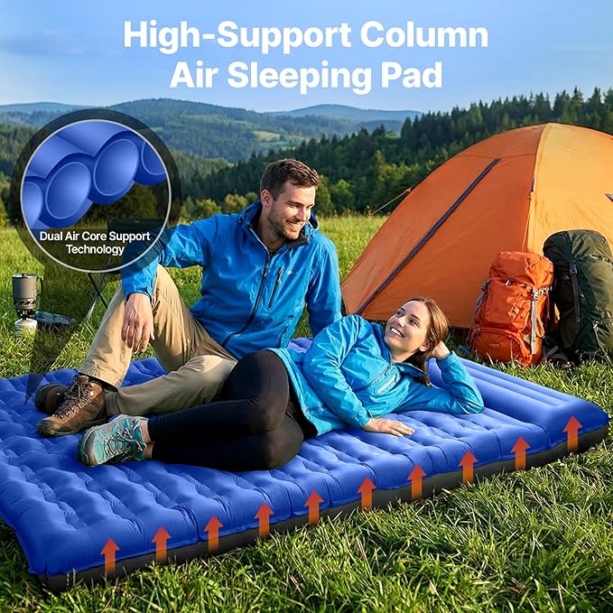 OGERY Double Sleeping Pad,Ultralight Inflating Sleeping Pad for Camping with Pillow Built-in Foot Pump, 6" Extra-Thick Reinforced Camping Pad for Hiking, Backpacking, Tent, Single,Blue