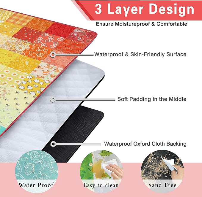 Supfitness Extra Large Picnic Blankets Waterproof Foldable (80"x 80") Boho Beach Blanket Waterproof Sandproof,3-Layer Thicking Mat Outdoor Packable Camping Blanket