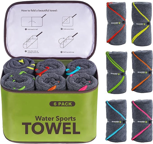 4Monster 4-Pack Quick Dry Microfiber Travel Towels – Super Absorbent, Ultra-Soft Camping Towel Set with Water-Resistant Bag, Lightweight & Compact for RV, Gym, Beach, Pool, Swimming, and Family Trips