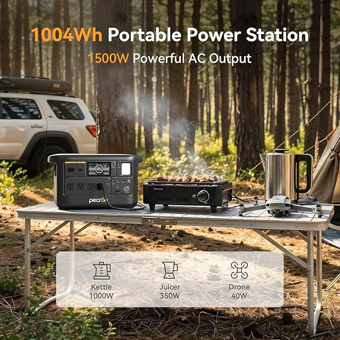 PECRON F1000LFP Portable Power Station with 200W Solar Panel, 1500W, 1004Wh LiFePO4 Battery Solar Generator, UPS, Fast Charging, Perfect Power Backup for Camping, Home Use, RV