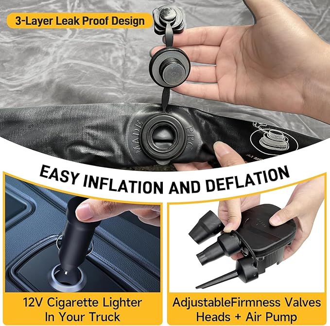 Umbrauto Air Mattress for 6-6.5 ft Full-Size Short Beds, Inflatable Truck Tent Airbed with Pump, Pickup Camper Air Mattress for Camping, with Pillows