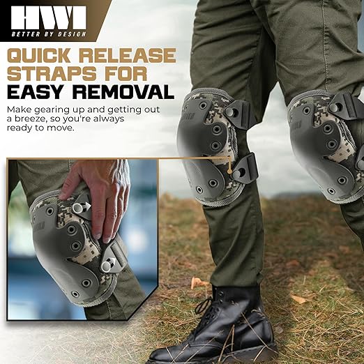 HWI Gear Next Generation Knee Pad for Protection: Combat, Mechanics, Construction, Hunting, Landscaping, Outdoor Survival, Heavy Duty Industrial Grade, Adjustable