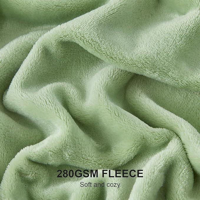 Hansleep Fleece Sage Green King Blanket, Super Soft Flannel Fuzzy Plush Cozy Blanket for All Seasons, Sage Green, King 90x108 Inches