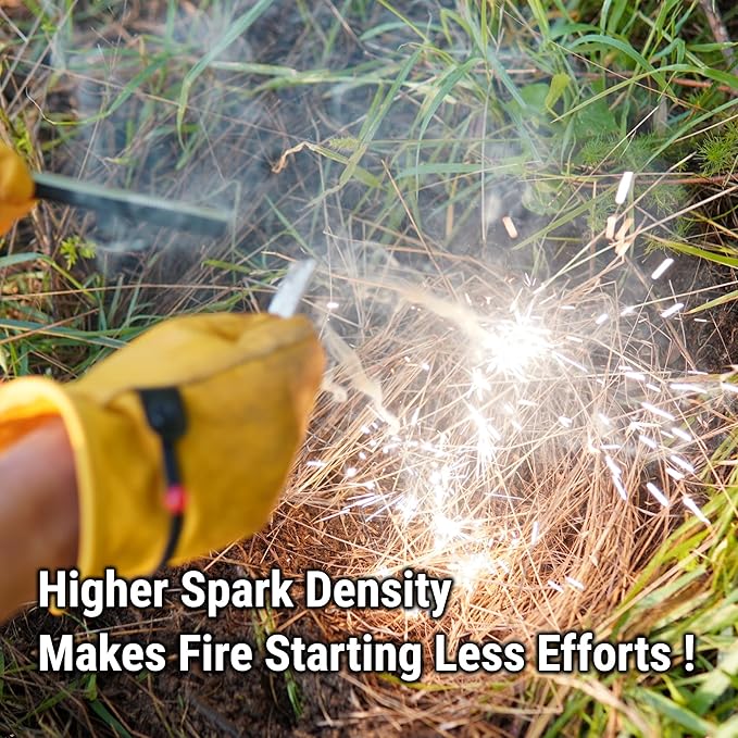 FS125 Heavy-Duty Plus Fire Starter - 1/2 Inch Thick x 5 Inch Long Ferrocerium Rod with Magnesium, Superb Carbon Alloy Steel Striker & 550 Paracord for Camping, Survival, Emergency Kits