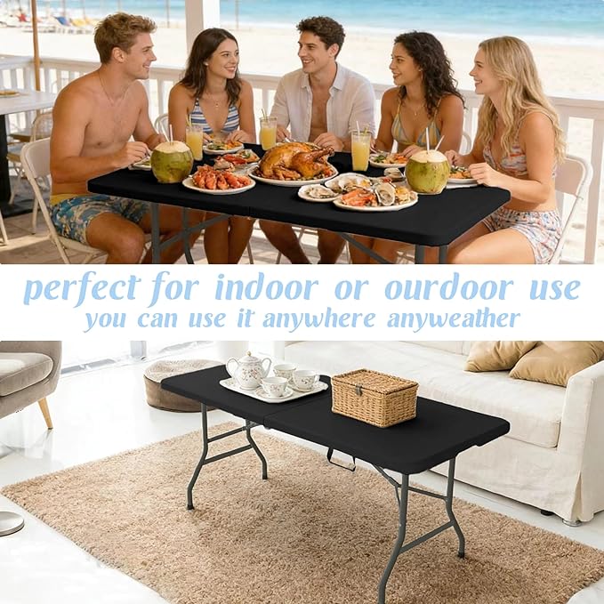 Fivenl 5 Feet Portable Folding Table Black, Steel Legs Fold-in-Half with Carrying Handle Rectangular Plastic Foldable Table for Party, Wedding, Camping, Picnic, Dining, Indoor Outdoor Events