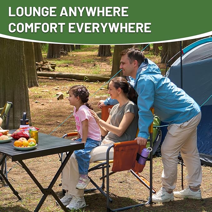 Timber Ridge XXL Director’s Chair – Heavy Duty Folding Camping Chair for Adults, 500lb Capacity, Extra Wide Padded Seat for Camping, Sports, Lawn, Courtyard, and Outdoor Use, Orange