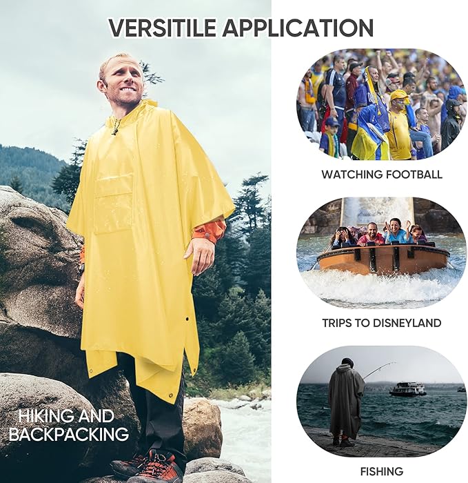 PTEROMY 3-in-1 Hooded Rain Poncho for Adult with Pocket, Waterproof Lightweight Unisex Raincoat for Hiking Camping Emergency