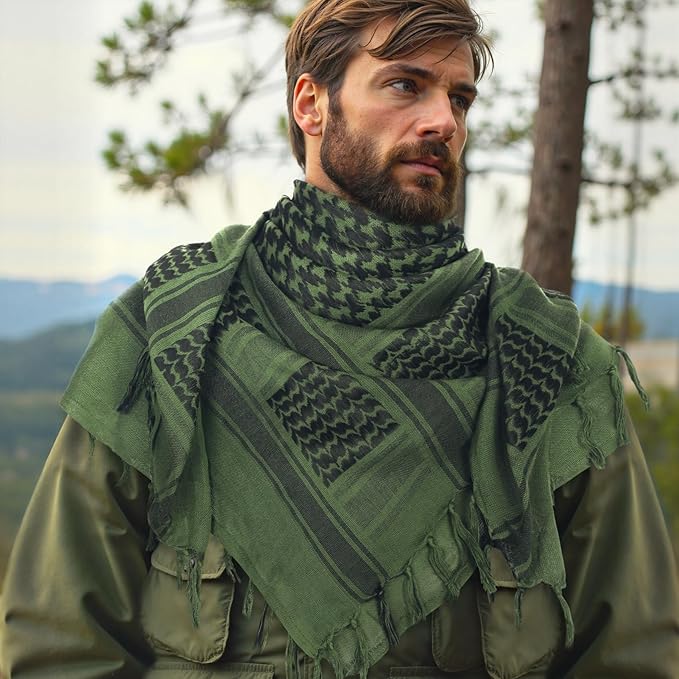 Aonal Military Shemagh Tactical Desert Scarf, 100% Cotton Keffiyeh Neck Head Scarf Wrap for Men Women