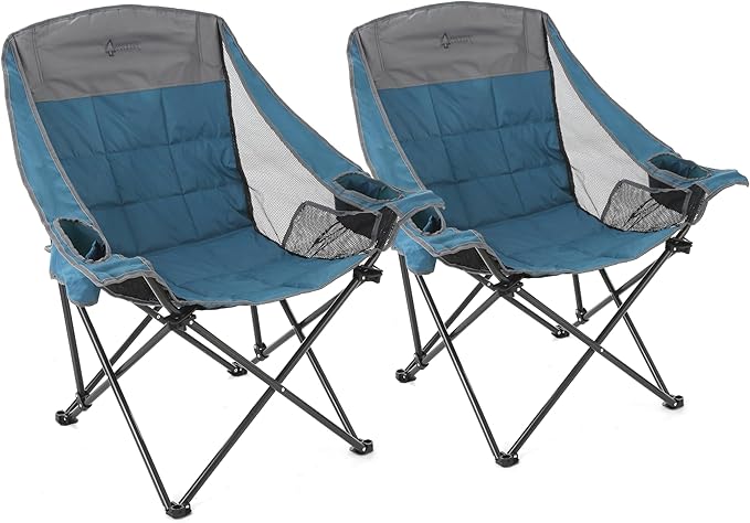 ARROWHEAD OUTDOOR 2-Pack Oversized Folding Camp Chair w/Adjustable Double Sized Cup Holder, Mesh Sides, Inner Pockets, Carry Bag, 300 LBS Weight Capacity