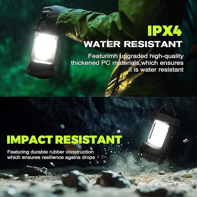 elesall Camping Lantern, 3000LM LED Rechargeable Battery Operated Lantern, 5 Light Modes, COB Waterproof Lantern Flashlight, Camping Light for Power Outage, Hurricane, Survival, Hiking(Black)