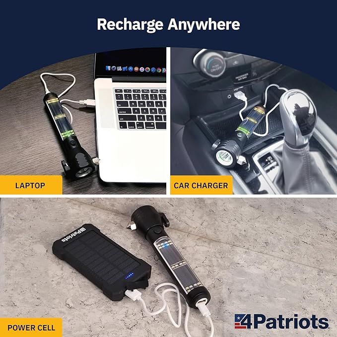 4Patriots HaloXT Emergency Solar Tactical Flashlight: Multi-Functional with Power Bank - 4 Pack