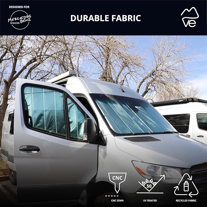 VanEssential Insulated Reflective Blackout Magnetic Window Covers Designed for Mercedes-Benz VS30 (Van Years 2019 to Current), Front Door (Pair), Black Reflective