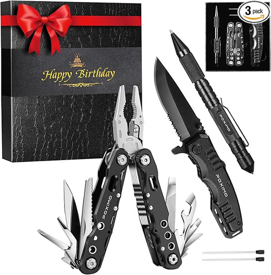 Birthday Gifts, Multitools Gift Set "Happy Birthday" for Birthday, Stocking stuffers Multit-tools Set with Multi-Pliers, Pocket Knife, Tactical Pen, Birthday Gift for Men Women(HAPPY BIRTHDAY)
