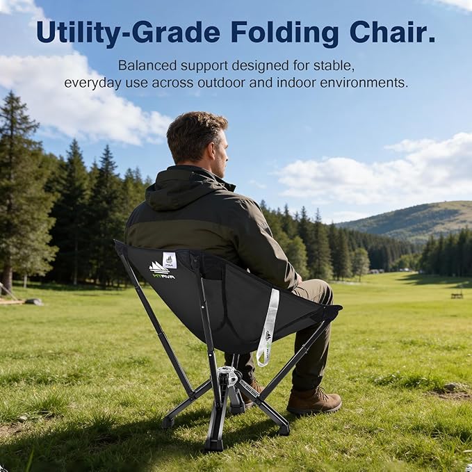 MTRVR Utility-Grade Folding Chair — Stable One-Piece Structure, Authorized Folding Structure Patent, Balanced Aluminum Support, Compact & Portable Chair for Camping, Fishing & Everyday Outdoor Use