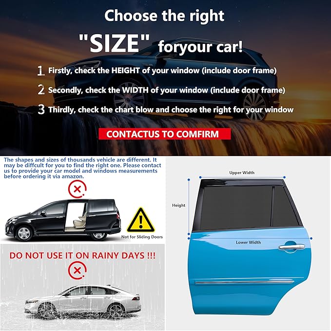 Car Window Shades, 2 Pack Stretchy Mesh Window Screen Car Sun Shade – Car Window Covers for Camping, UV Protection Heat Block, Privacy Window Cover for Car & SUV (Rear Windows)
