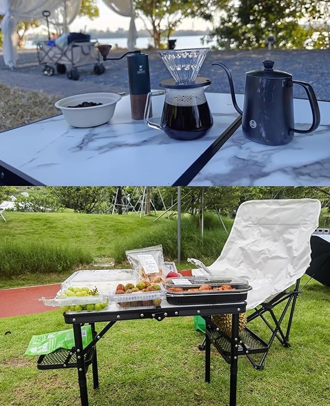 Titanker Small Camping Table Foldable 2ft, Folding Picnic Table with Side Racks, Folding Camp Table Portable Beach Table, Car Camping Essentials, Sturdy Light Aluminum, Gift for Father Husband