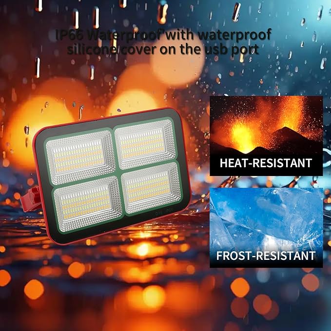 Solar Portable Rechargeable Work Light,16500mAh 200W Magnetic Flood Battery Work Light 15000LM Outdoor 400LED Camping Lights IP69 Ultra Waterproof for Job Site Repair,Camping, Hiking, Emergency