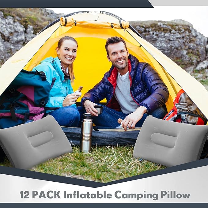 Qunclay 12 Pack Inflatable Camping Travel Pillow with Storage Bags 17.09" x 10.63" Ultralight Compressible Inflatable Pillow Blow up Compact for Backpacking Summer Hiking Desk Rest Neck Lumbar Support