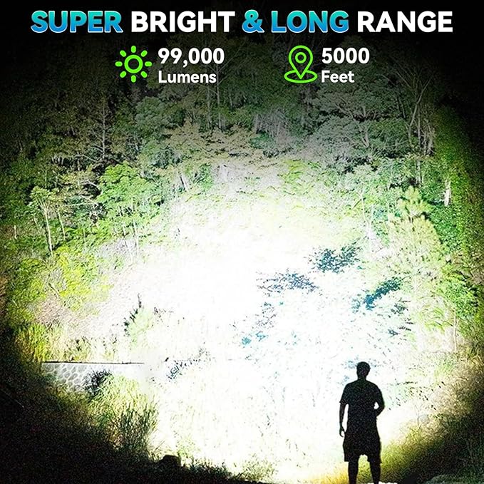 Rechargeable Spotlight，2000000 Lumens Super Bright LED SpotLights Flashlight, 10000ɱAh Spot Lights Long Runtime Waterproof ，Spot Light Outdoor Handheld with Cob Light & Foldable Tripod for Camping