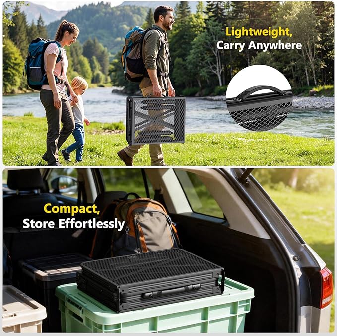 Raynesys Tri-fold Camping Table, 3 Heights Adjustable Grill Table with Storage Bag, Aluminum Frame Folding Tables, Portable Handle for Outdoor Camping Picnic Cooking BBQ, 35.43"x15.75", Black