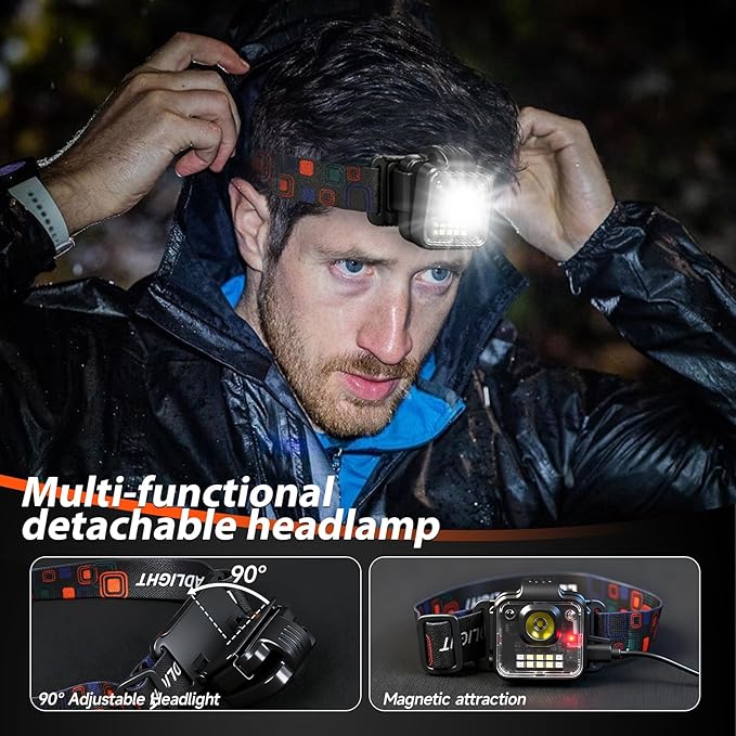 Headlamp Rechargeable 4Pack, 3000 Lumen Ultra-Light Bright Headlamp Flashlight, Clip-on Detachable Portable LED headlamp, 5 Mode Rechargeable Headlamps for Outdoor Camping Fishing