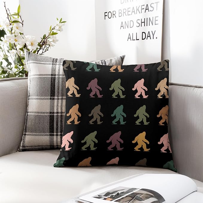 Colorful Sasquatch Pillow Covers 18x18, Big Foot Sasquatch Gifts, Gifts for Hiking Camping Lovers Decorative Pillow Covers for Home Bedroom Living Room