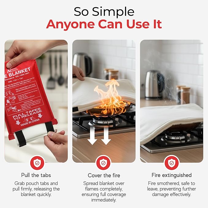 Sierra Madre Emergency Fire Blanket for Home and Kitchen – 100% Fiberglass Fire Suppression Blanket (40x40) for Car, Office & Camping – Instantly Smothers Flames – Lightweight & Reusable (Pack of 1)