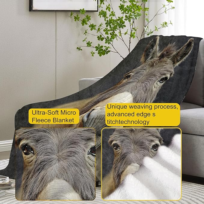 Donkey Flannel Blanket, Donkey Gifts, Animal-Themed Blanket for Women, Soft Lightweight Throw Blankets for Bed Home Travel Decor 60" x 80"