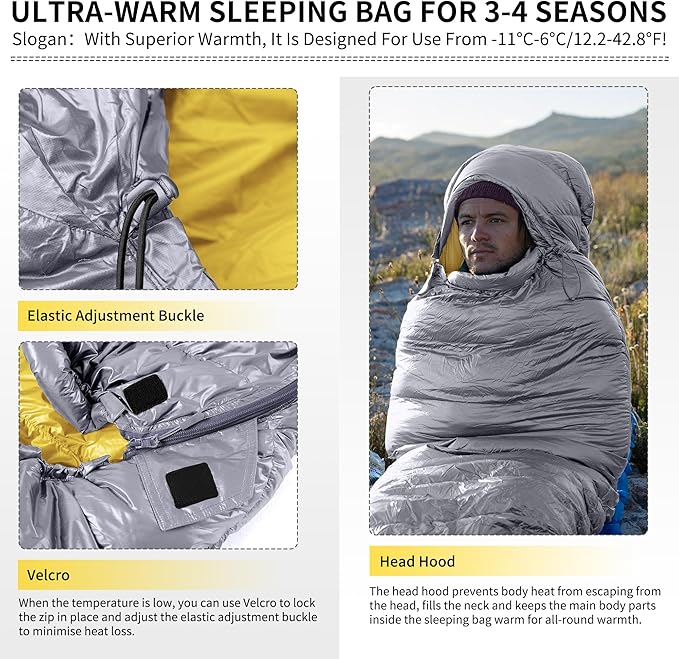 Naturehike Ultralight Down Sleeping Bag, 650FP Backpacking Sleeping Bag for Adults, 40.4℉ Waterproof Sleeping Bags for Camping, Hiking, Traveling with Compression Sack