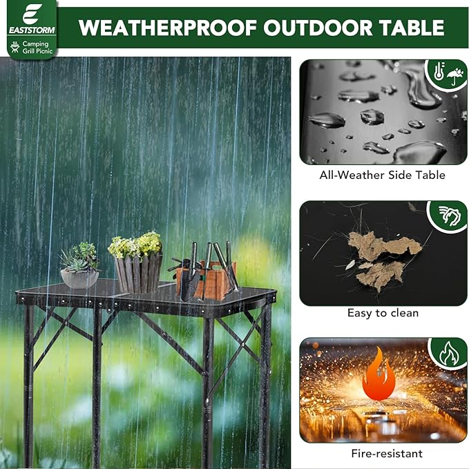 E EASTSTORM Small Metal Folding Table 3 Adjustable Heights, 23.6''×15.7''×27'' Heavy-Duty Portable Picnic Table for Outdoor Camping, Garden, Patio, Grill, BBQ, Party, 2Ft (Small, Black)