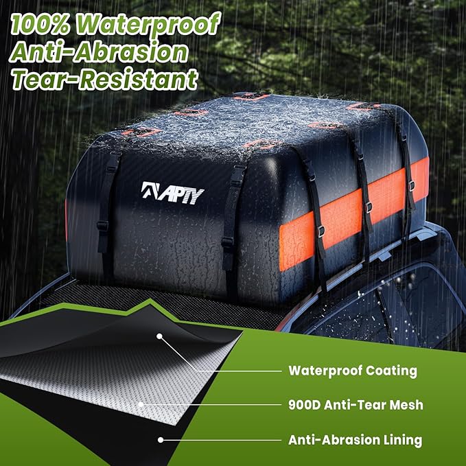 APTY 21 Cubic Feet Car Rooftop Cargo Bag Carrier, Soft Roof Top Luggage Bag for All Vechicles with/Without Rack - with Waterproof Zip, Anti-Slip Mat, Luggage Lock, Storage Bag, Door Hooks