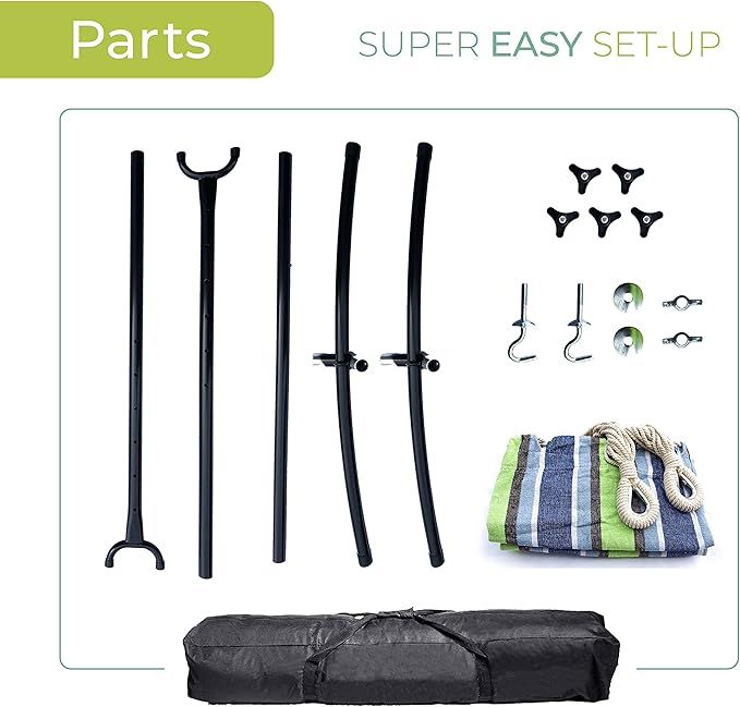 Backyard Expressions Double Camping Hammock with Steel Stand & Carrying Bag, Adjustable Height, Ultra Soft Cotton Blend, 550 lb Capacity, Indoor & Outdoor Portable Hammock