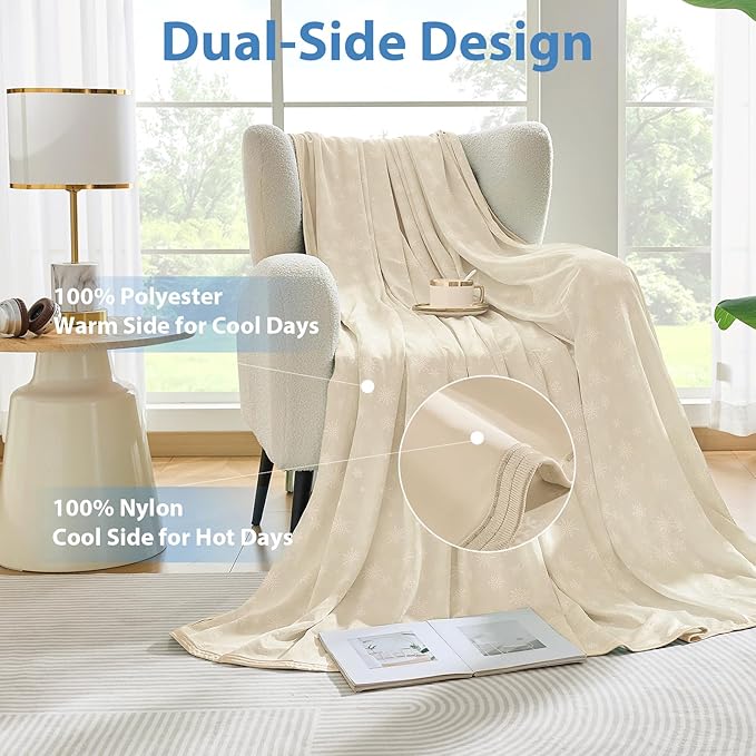 OIGAE Cooling Blanket for Hot Sleepers - Soft & Lightweight Summer Cold Blanket for Night Sweats | Perfect for Bed, Couch, Sofa (Beige, Throw 50'' x 70'')
