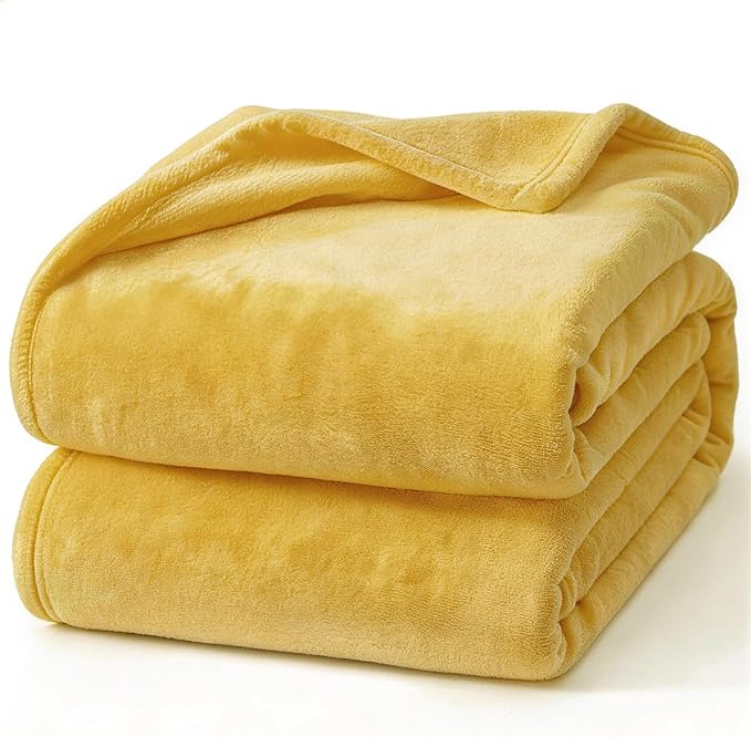 Hansleep Fleece Yellow Throw XL Blanket, Super Soft Flannel Fuzzy Plush Cozy Blanket for All Seasons, Yellow, Throw XL 50x70 Inches