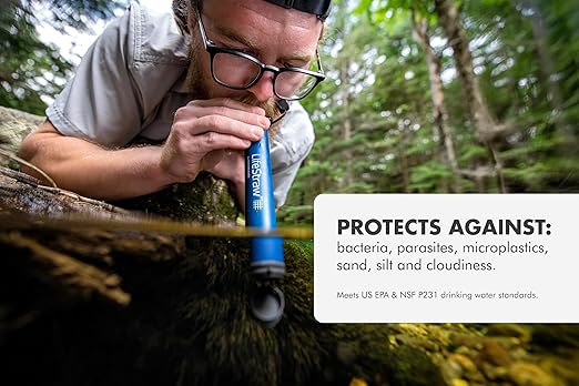 LifeStraw Personal Water Filter for Hiking, Camping, Travel, and Emergency Preparedness, Navy Blue