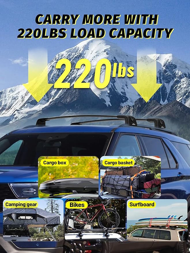 Roof Rack Cross Bars Compatible with Explorer 2020-2025 (Fit for Raised Side Rails) with Anti-Theft Lock, Black Matte Aluminum Anti-Corrosion Crossbars