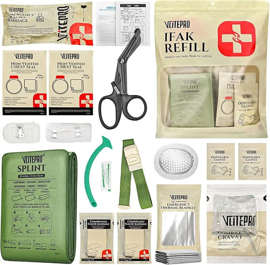 19PCS IFAK Trauma Kit, First Aid Kits Refill Supplies with Tourniquet, Emergency Trauma Bandage, Non-Vented Chest Seal, Emergency Medical & Survival Kit for Bleeding Control, Car & Camping