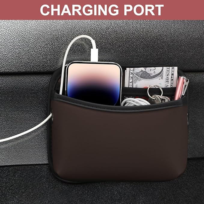 Accmor Universal Car Side Pocket Organizer, PU Leather Car Pocket Pouch for Car Seat, Door, Window, Console, Cards Trash Cell Phone Sunglasses Holder for Car, Brown