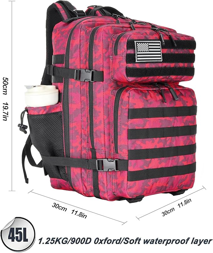 Lovelinks21 45L Tactical Assault Backpack 3 day assault pack with Molle Waterproof backpack Rucksack for Tactical Backpacks (Red CP)