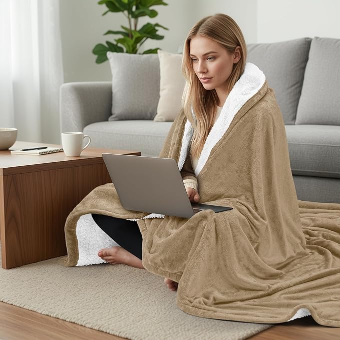 Utopia Bedding Sherpa Blanket California King Size (Camel, 102x96 Inches) - Soft Lightweight Plush Fleece Reversible Blanket for Bed, Sofa, Couch, Camping and Travel