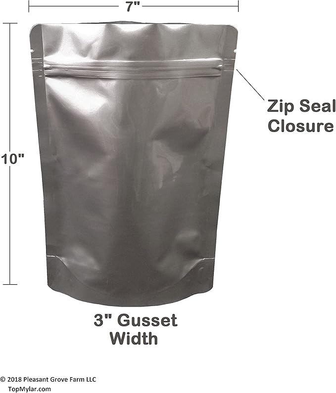 7 Mil Zip Top Mylar Bags Stand Up Pouch Gusseted Pouch in Multiple Sizes (100, 1 QUART 7 x 10 inch)